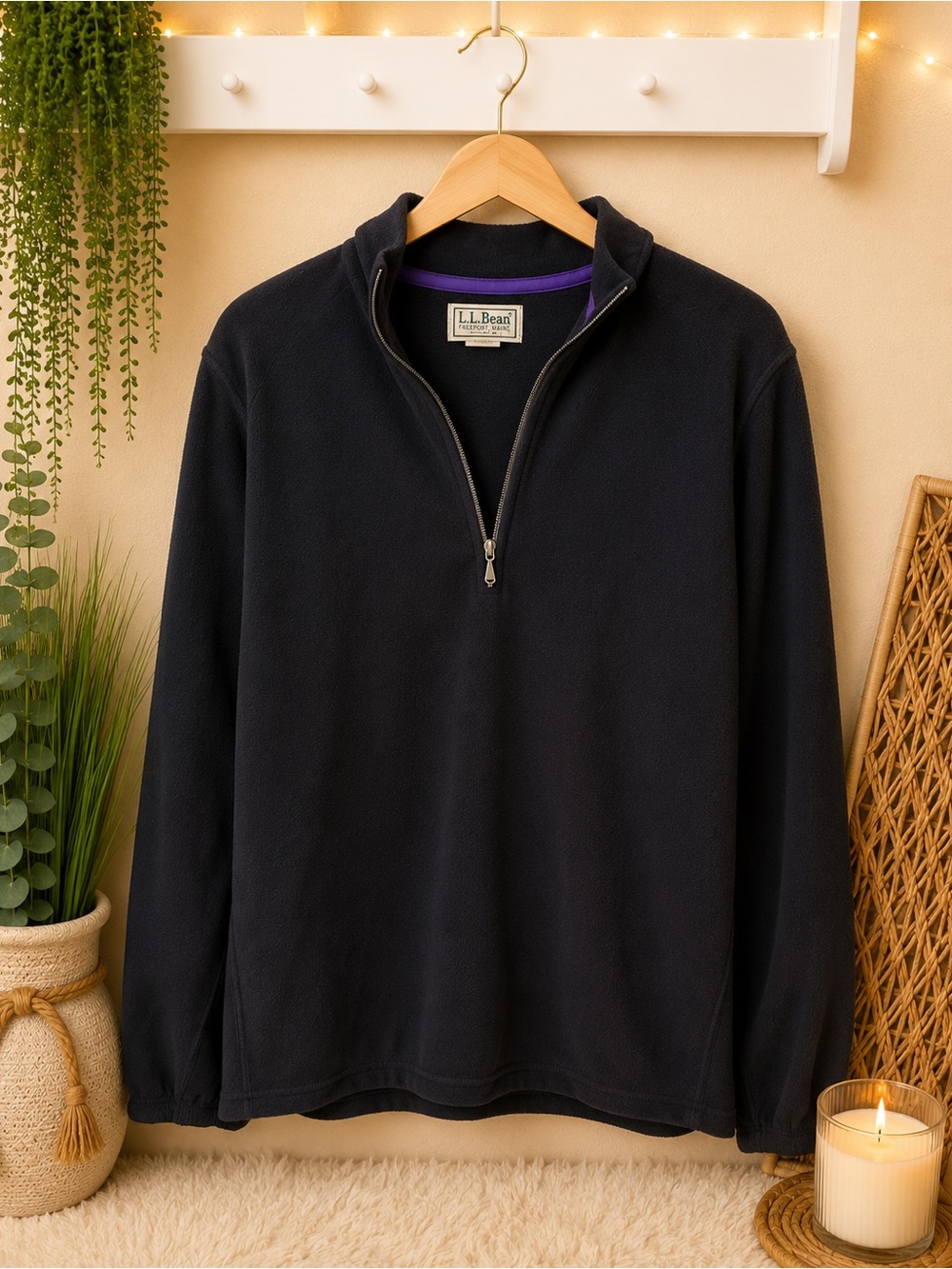 Vintage✨L.L. Bean Black Pullover Quarter Zip Women’s Medium Y2K 1980’s Rare USA